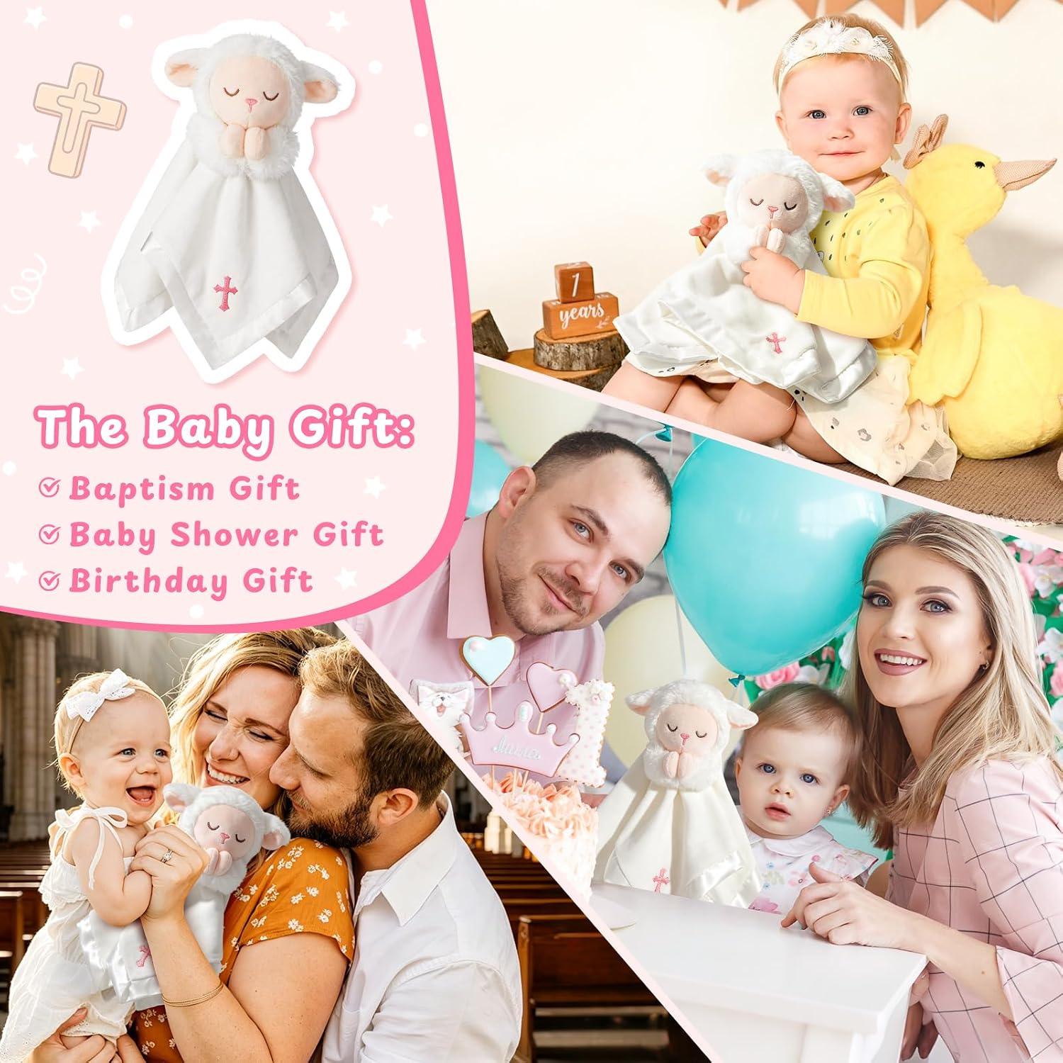 Lamb Baptism Blanket, Lamb Loveys Baptism Gifts for Baby Girls