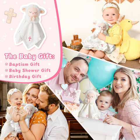 Lamb Baptism Blanket, Lamb Loveys Baptism Gifts for Baby Girls