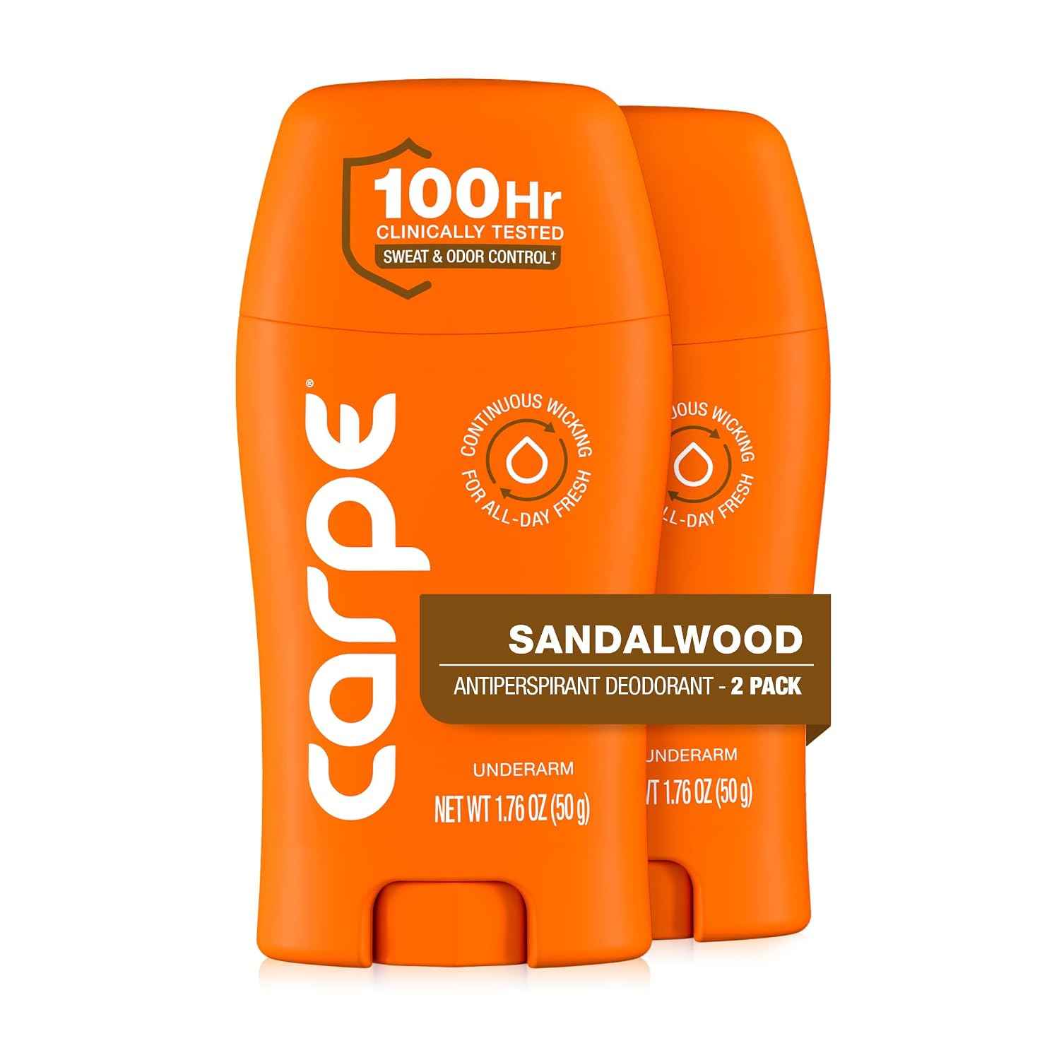 Carpe 100-Hour Antiperspirant Deodorant for Men, Sandalwood - 2 Pack