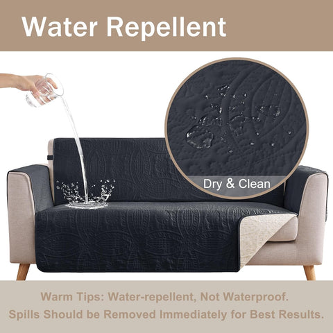 Black Loveseat Covers 2 Cushion Couch, Water-Repellent Sofa Cover for Love Seat, Washable Quilted Couch Covers, Pet Friendly Sofa Slipcovers (Loveseat 56", Black)