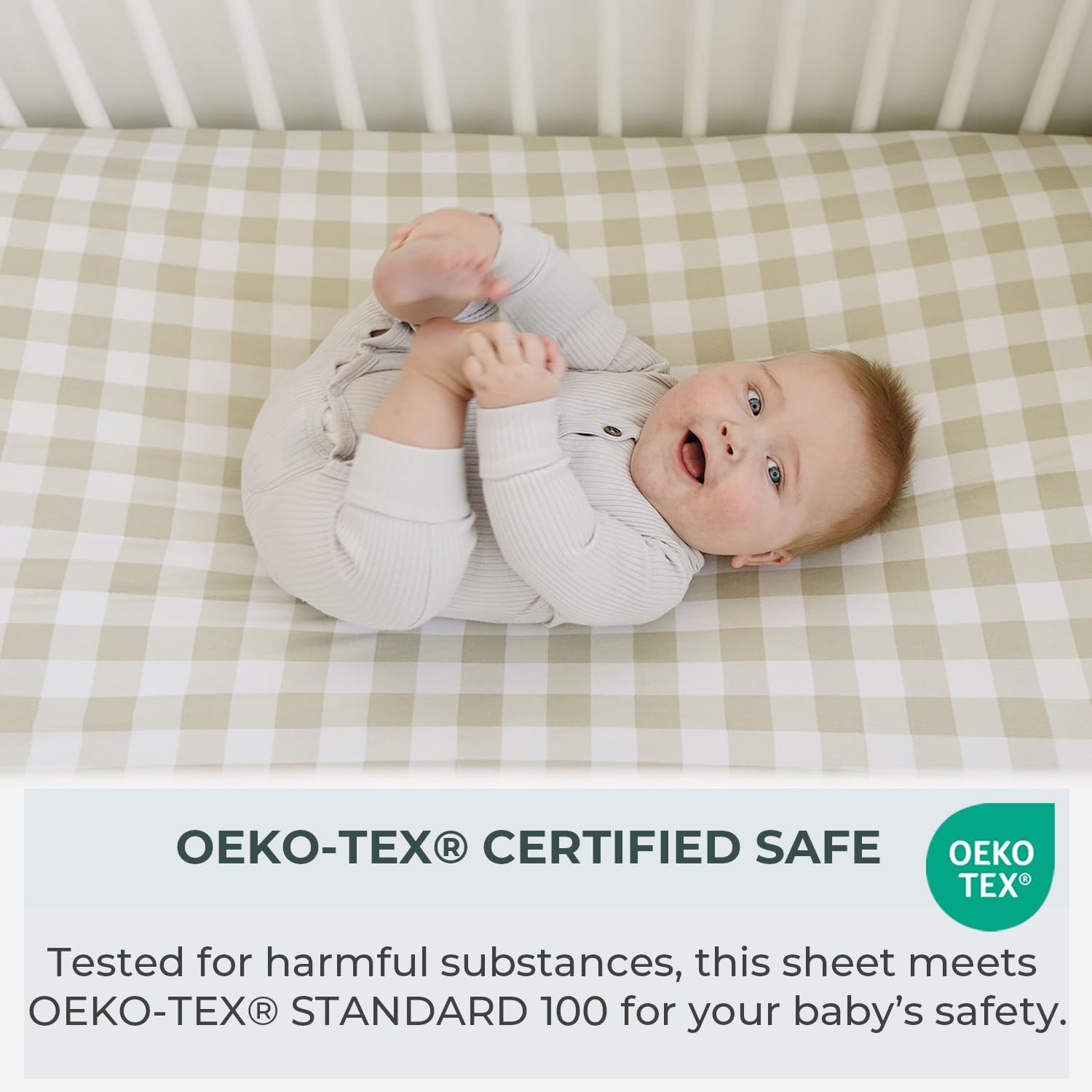 Pobi Baby Crib Sheets for Boys, Soft Cotton Blend, 2-Pack (Gingham Khaki)