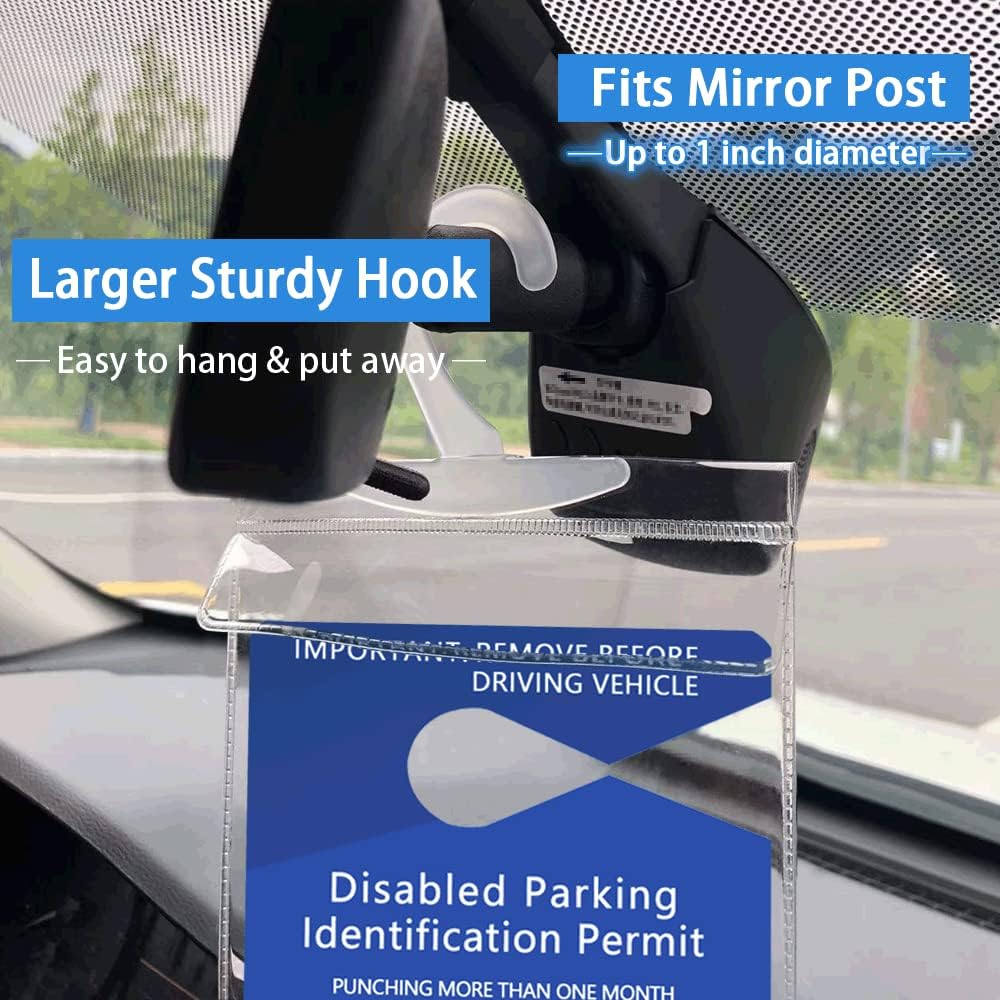 lofrcin 2 PCS Handicap Placard Holder for Auto, Ultra Transparent Handicapped Placard Holder, Handicap Parking Sign Holder With Large Hanger