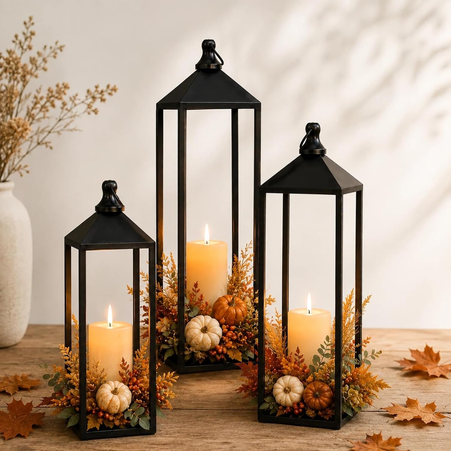 22'' 19'' 17'' Lanterns Decorative Outdoor Indoor, Set of 3 Floor Lanterns