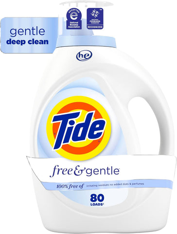 Tide Free & Gentle Liquid Laundry Detergent, 80 Loads, 105 fl oz, Tide Laundry Detergent, Clean Laundry Detergent