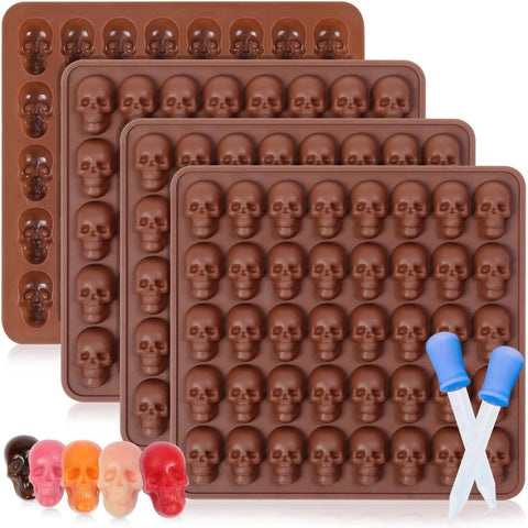 Skull Silicone Molds, Halloween Gummy Chocolate Molds 4 Pcs Mini Skull Mold