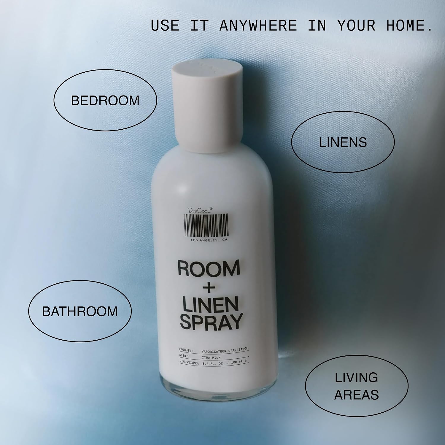 DedCool, Room + Linen Spray in Xtra Milk, Essential Oil Infused, 3.4 fl oz