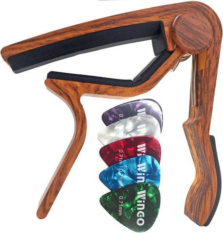 WINGO Guitar Capo for Acoustic Electric Guitars-Rosewood Color with 5 Picks