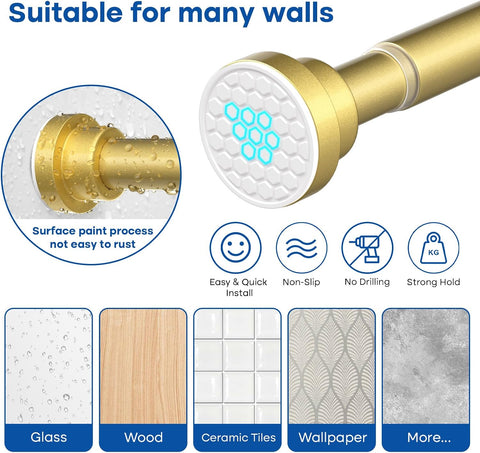 Tension Curtain Rod 30-64 Inch Gold Adjustable Curtain Rods