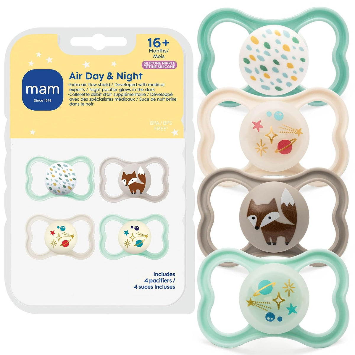 MAM Air Pacifier 16+ Months, Extra Air Flow for Sensitive Skin, 4 Pack