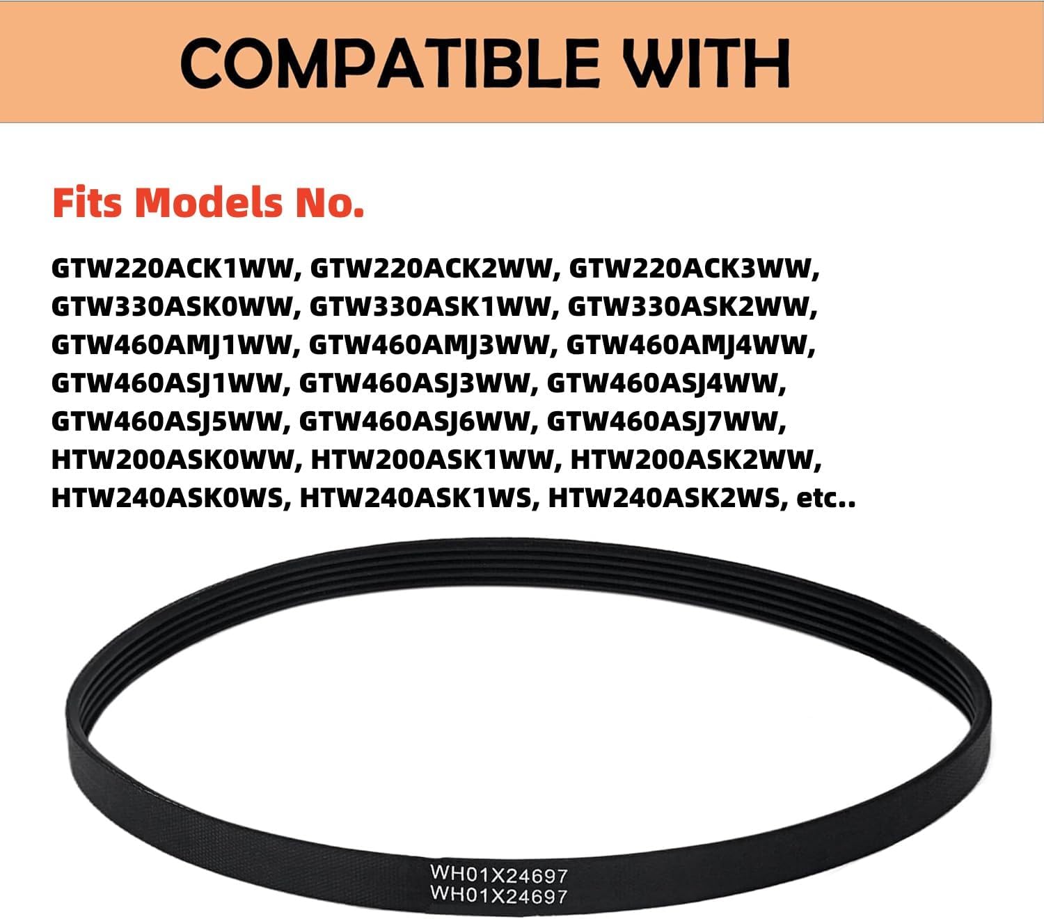 WH01X24697 Washer Drive Belt Compatible with GE, Hotpoint Clothes Washing Machine, Replace Parts AP6037512, 4585709, PS11767488, WH01X24697