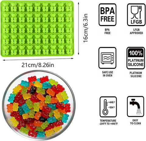 4Pcs Gummy Candy Molds - Silicone Gummy Bear Molds with 2Pcs Dropper,Non-stick and Bpa Free for Candy Chocolate Gummies Baking