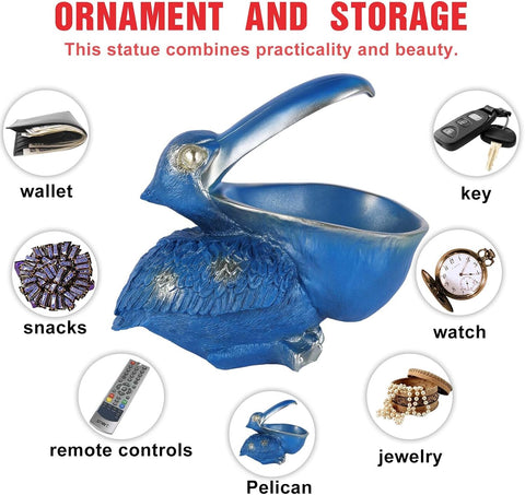 Pelican Key Holder Statues,Fun Animal Hippo Candy Dish,Candy Dish for Office Desk Unique,Modern Key Holder for Pelican Figurine,Suitability Desk bowl and Entry Table Decor Items (Blue)