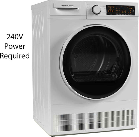 Hamilton Beach Electric Fullsize Ventless Laundry Clothes Dryer, 4 cu. ft. Capacity, with Stainless Steel Tub, Easy Control, 4 Automatic Drying Modes, Apartments, Houses, 24-Inch Width, White
