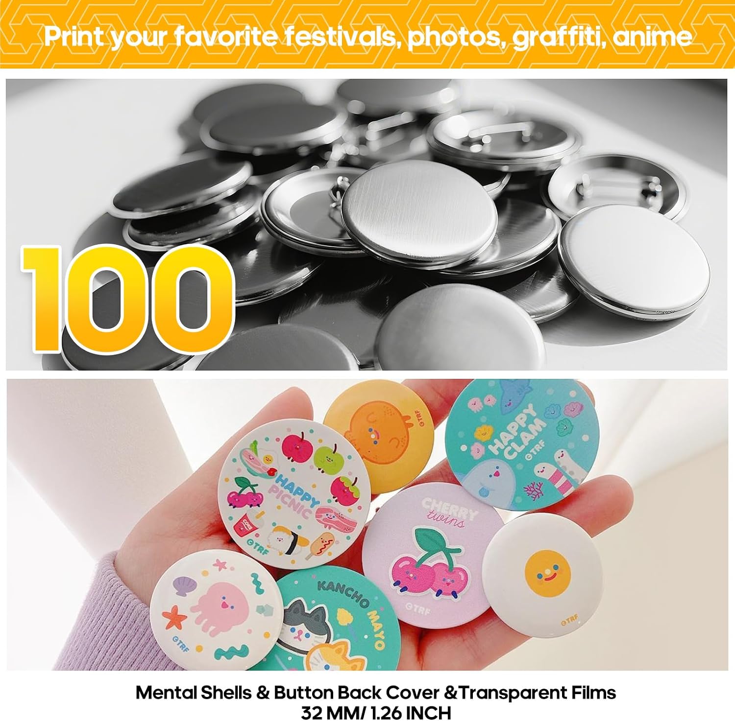 100 Set 32mm/1.25 inch Button Maker Supplies, Pin Maker Button Supplies
