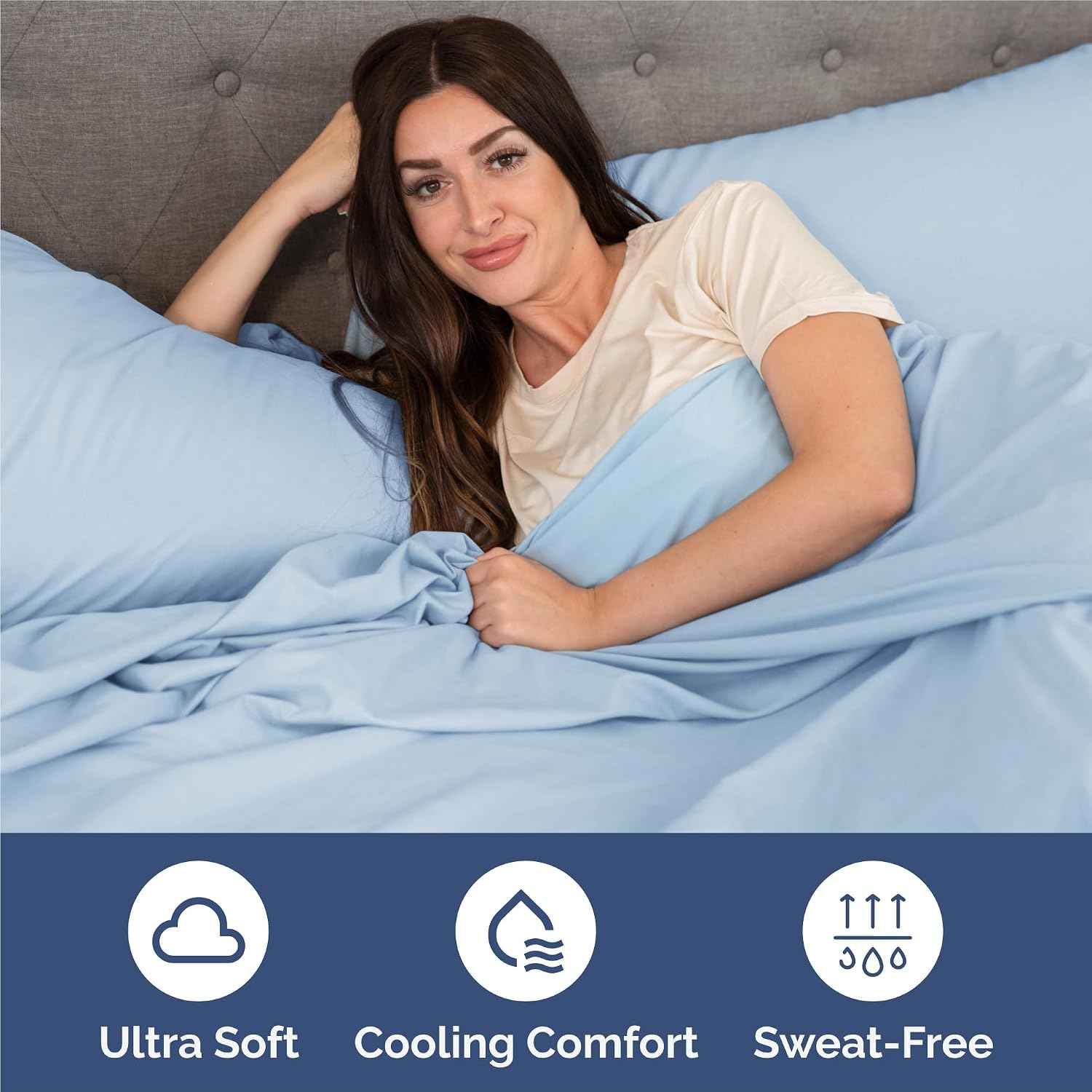 King Size 4 Piece Sheet Set - Breathable & Cooling Sheets - Light Blue