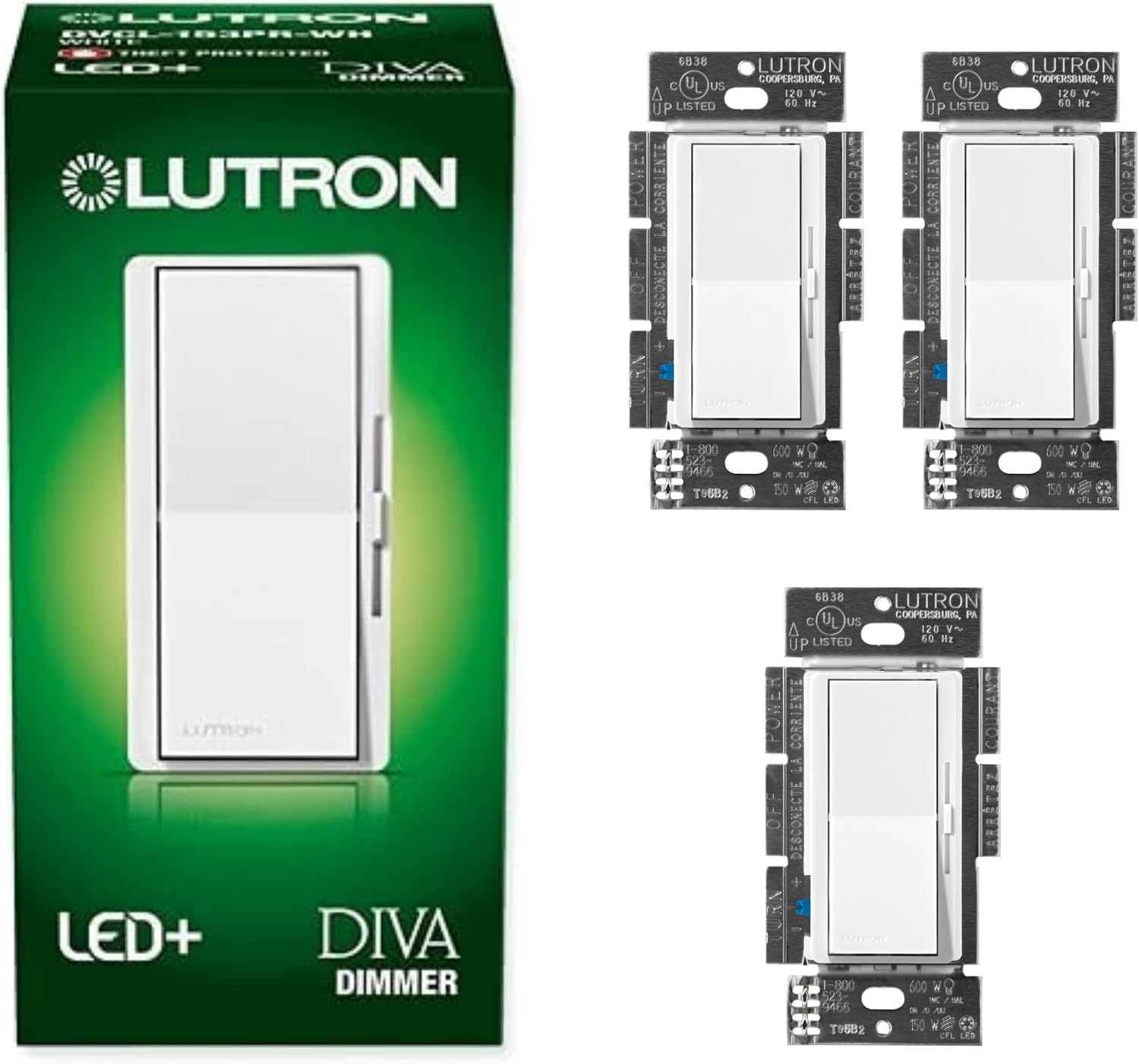 Lutron Diva LED+ Dimmer Switch, Paddle Dimmer, Single Pole/3-way