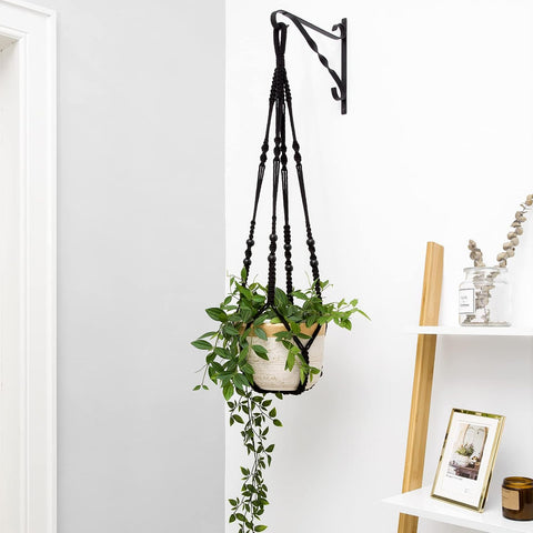 Mkono Macrame Plant Hanger Indoor 35 Inch Hanging Planter Basket Black 1Pc