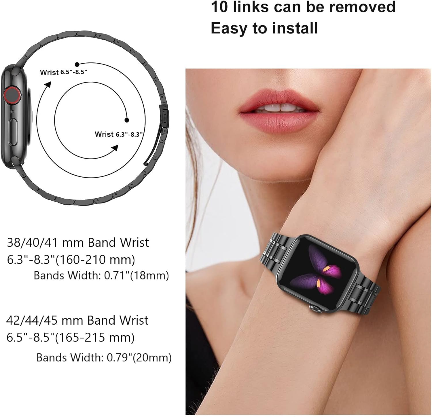 MioHHR Solid Stainless Steel Bands for Apple Watch 42mm (Series 11 10)