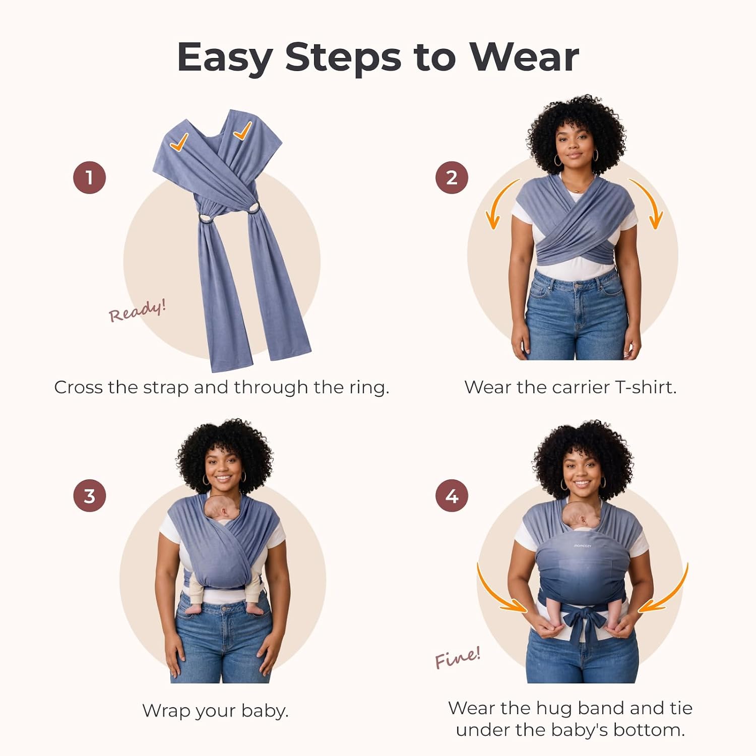 Momcozy Baby Wrap Carrier, Easy-On 2-Piece Design, Newborn to 33 lb