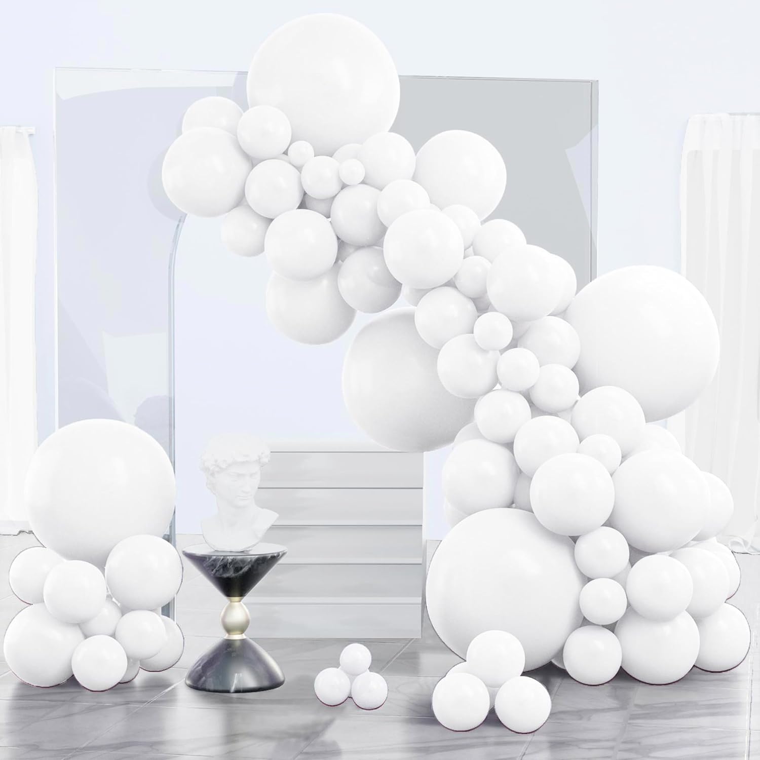 PartyWoo White Balloons 140pcs Matte White Latex Balloons Different Sizes