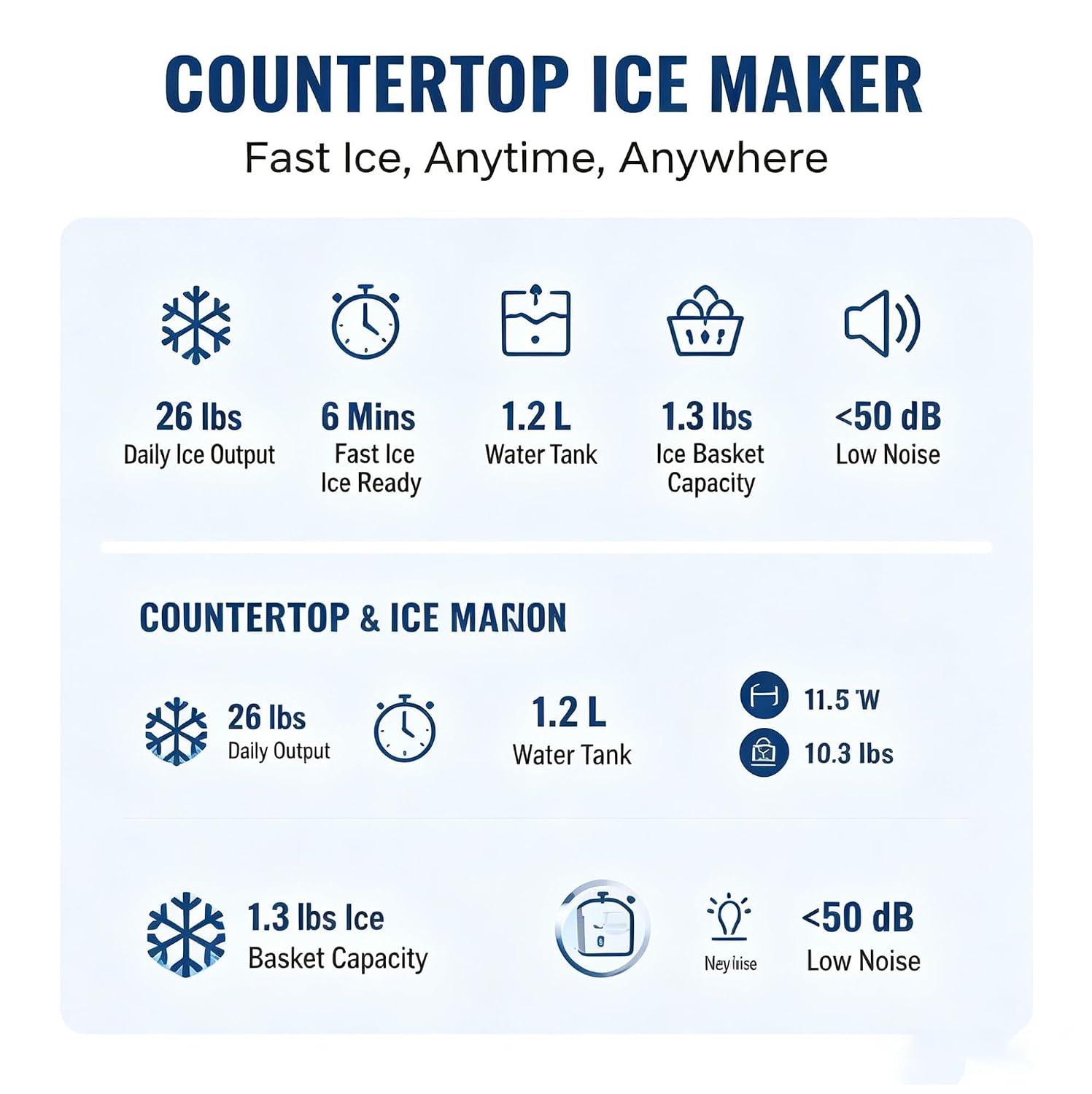 Ice Maker Countertop, Portable Ice Machine Self-Cleaning 26 lbs/Day
