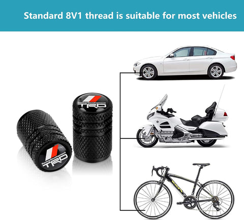 4pcs Tire Valve Stem Caps, Compatible with Toyota TRD Sequoia Tundra Tacoma 4Runner Trucks Series Stem Cap Universal Car Air Cover Car Accessories for Cars, SUV, Truck, Motorcycles Black