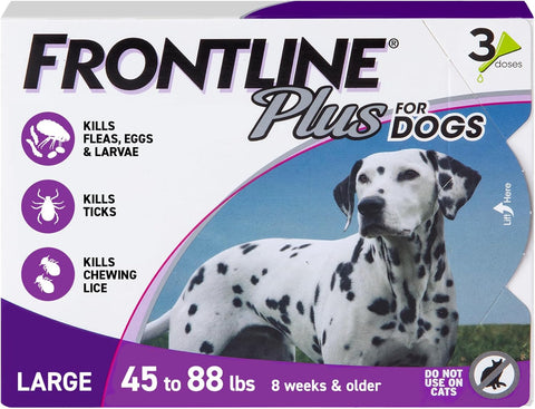 FRONTLINE Plus Flea & Tick Spot Treatment for Large Breed Dogs 45-88 lbs. (Purple) Count of 3