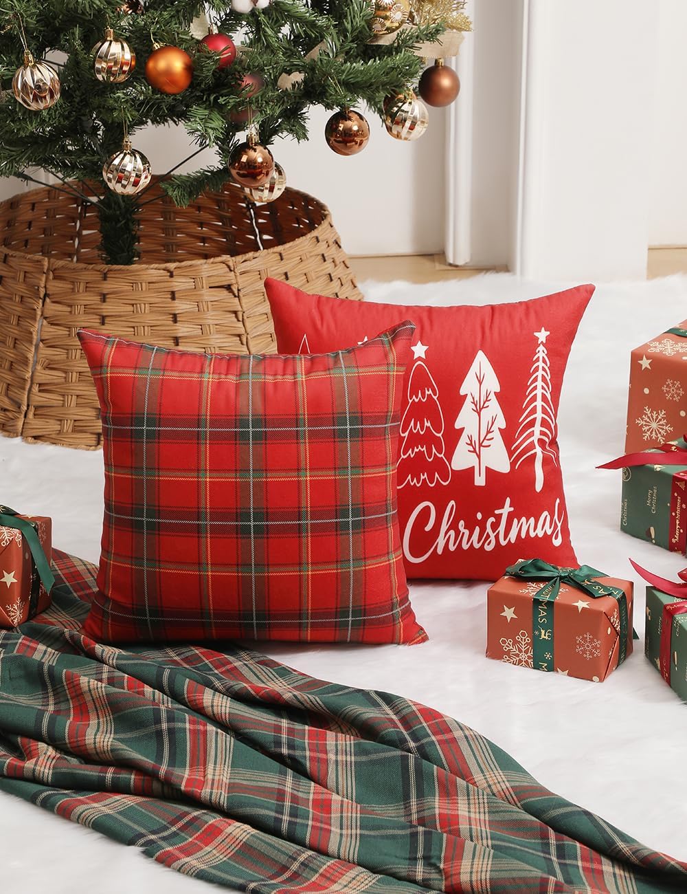 TOYPOPOR Christmas Pillow Covers 16x16 4Pcs Double‑Sided Winter Home Decor