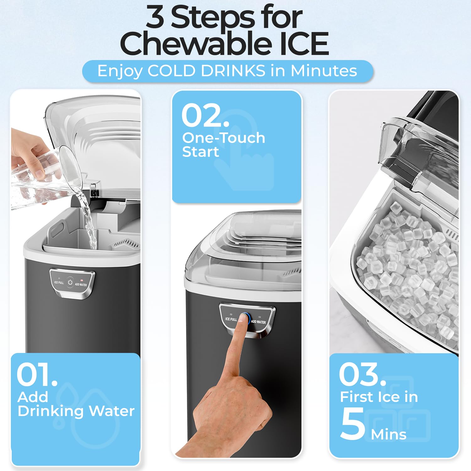 Nugget Ice Maker, Sonic-Style Ice, 35 lb per Day, 0.7kg Basket