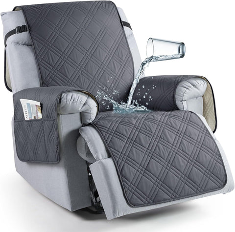 TAOCOCO Waterproof Recliner Chair Covers 30 Inch Wide, Oversized Recliner Covers for Recliner Chair with Pocket, Recliner Slipcovers with Straps Furniture Protector for Kids Pets (30'', Dark Grey)
