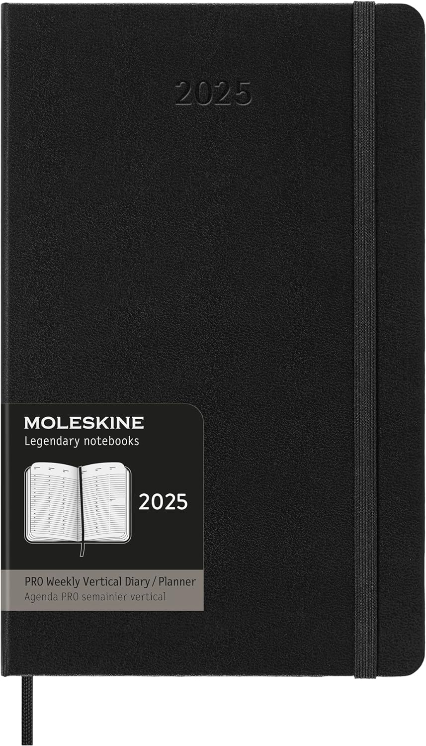 Moleskine PRO 12 Month 2025 Weekly Vertical Planner, Hard Cover, Large (5" x 8.25"), Black, 288 pages