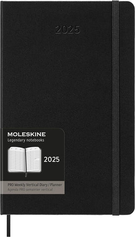 Moleskine PRO 12 Month 2025 Weekly Vertical Planner, Hard Cover, Large (5" x 8.25"), Black, 288 pages