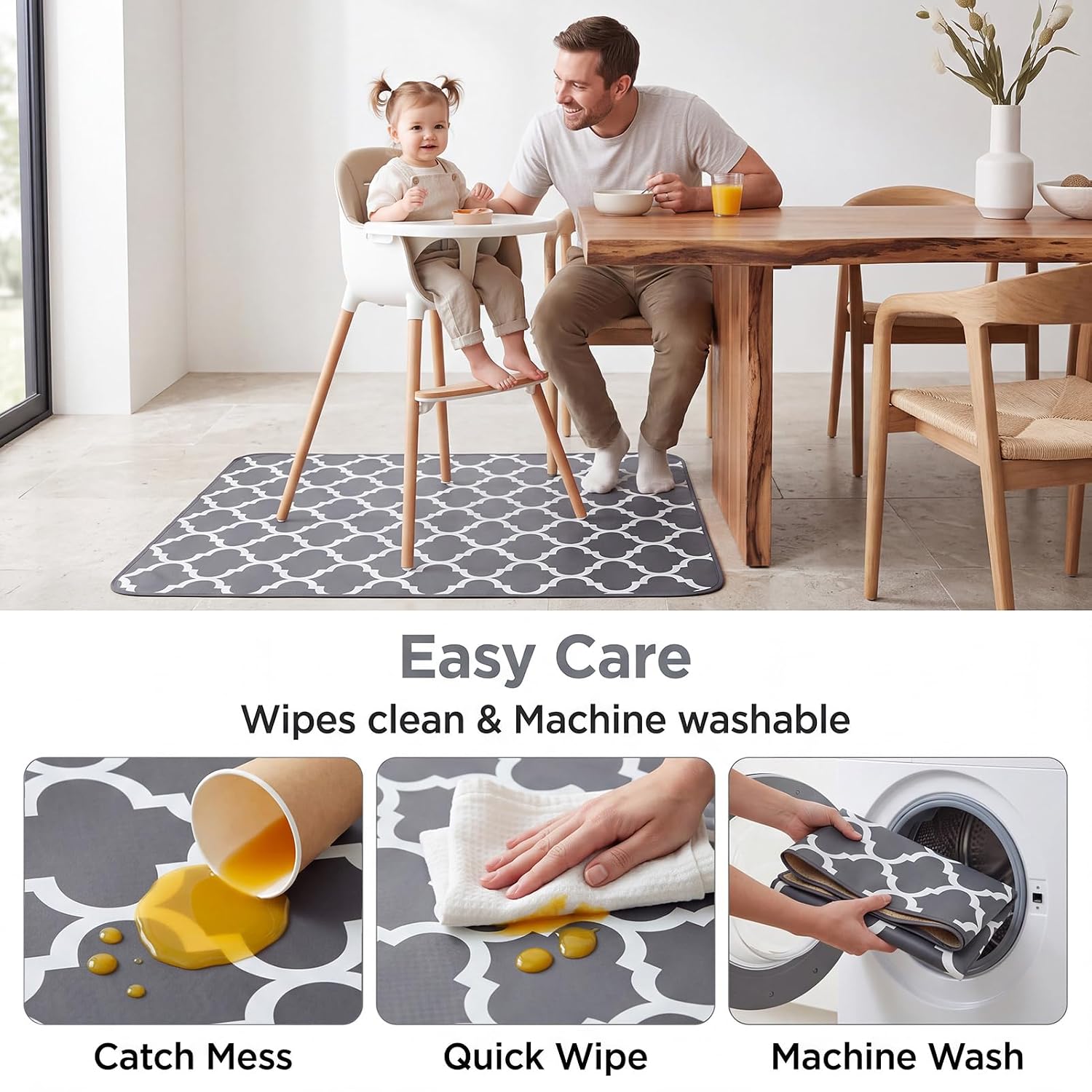 Splat Mat for Under High Chair, Waterproof Washable High Chair Floor Mat