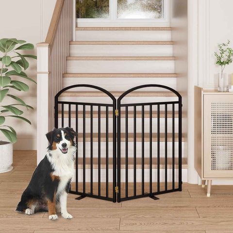 SNUOWU 2 Panels Full Matel Freestanding Dog Gates, 48" Extra Wide 32" Tall Free Standing Dog Pet Gate for Indoor & Outdoor. Foldable Pet Fences for Doorways, House, Stairs, Porch, Deck, Yard