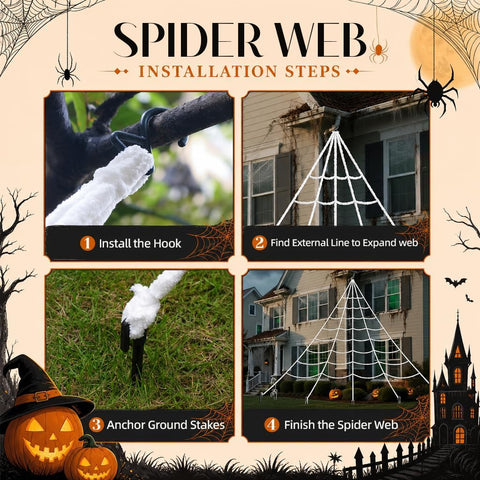 Land Guard 236'' Big Spider Web Halloween Decor+70'' Huge Spider for Roof with Triangular Big Web for on House Outside and Inside