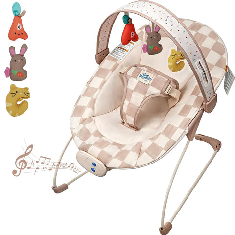 Tiny Marvels Baby Bouncer, Baby Bouncer Seat with Music for 0-6M, 20lbs