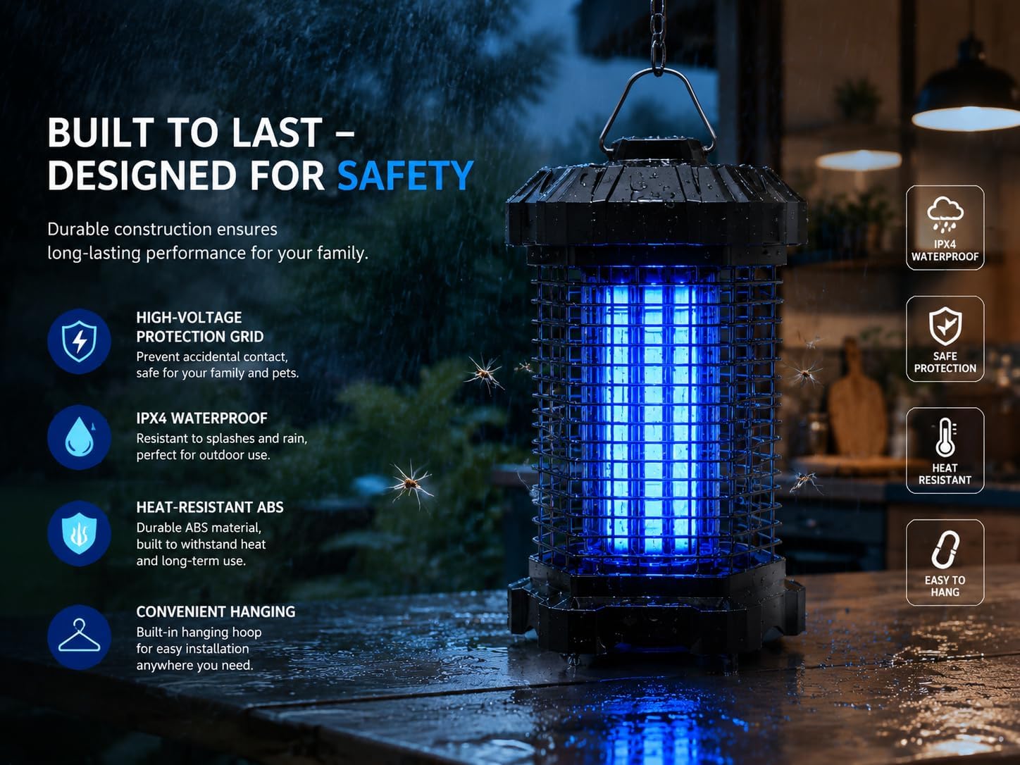 Bug Zapper Outdoor, 4200V Electric Mosquito Zapper Indoor, Insect Fly Zapper Waterproof with 5ft Power Cord, Mosquito Killer for Home, Patio, Kitchen, Backyard, Camping, Plug-in