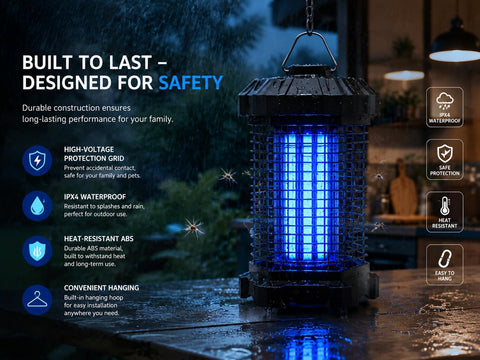 Bug Zapper Outdoor, 4200V Electric Mosquito Zapper Indoor, Insect Fly Zapper Waterproof with 5ft Power Cord, Mosquito Killer for Home, Patio, Kitchen, Backyard, Camping, Plug-in
