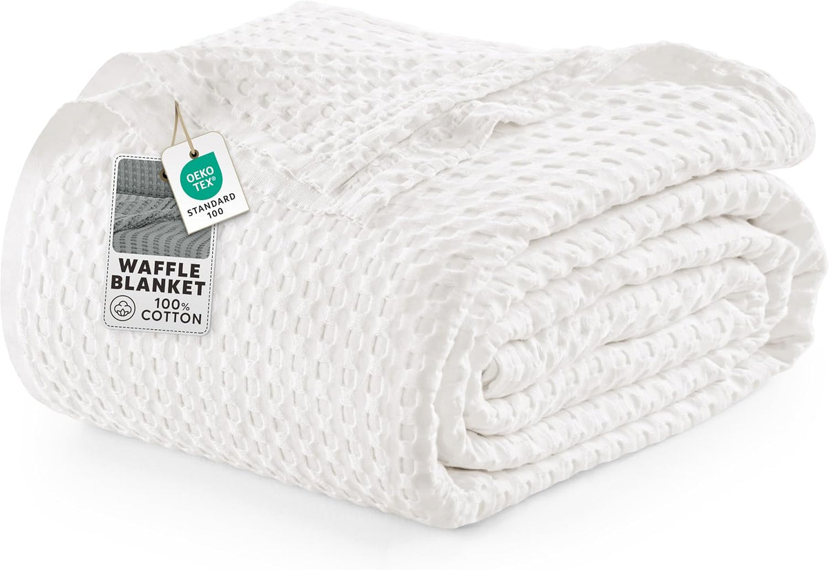 Utopia Bedding 100% Cotton Waffle Blanket Queen Size White, 90x90 Inch