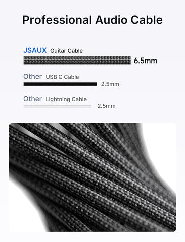 JSAUX Guitar Cable 6.6 ft, Amp Cord for Electric Guitar/Mandolin/Bass, Pro Audio Instrument Cable with 1/4" Tips(TS Port) Right Angle to Straight-Gray