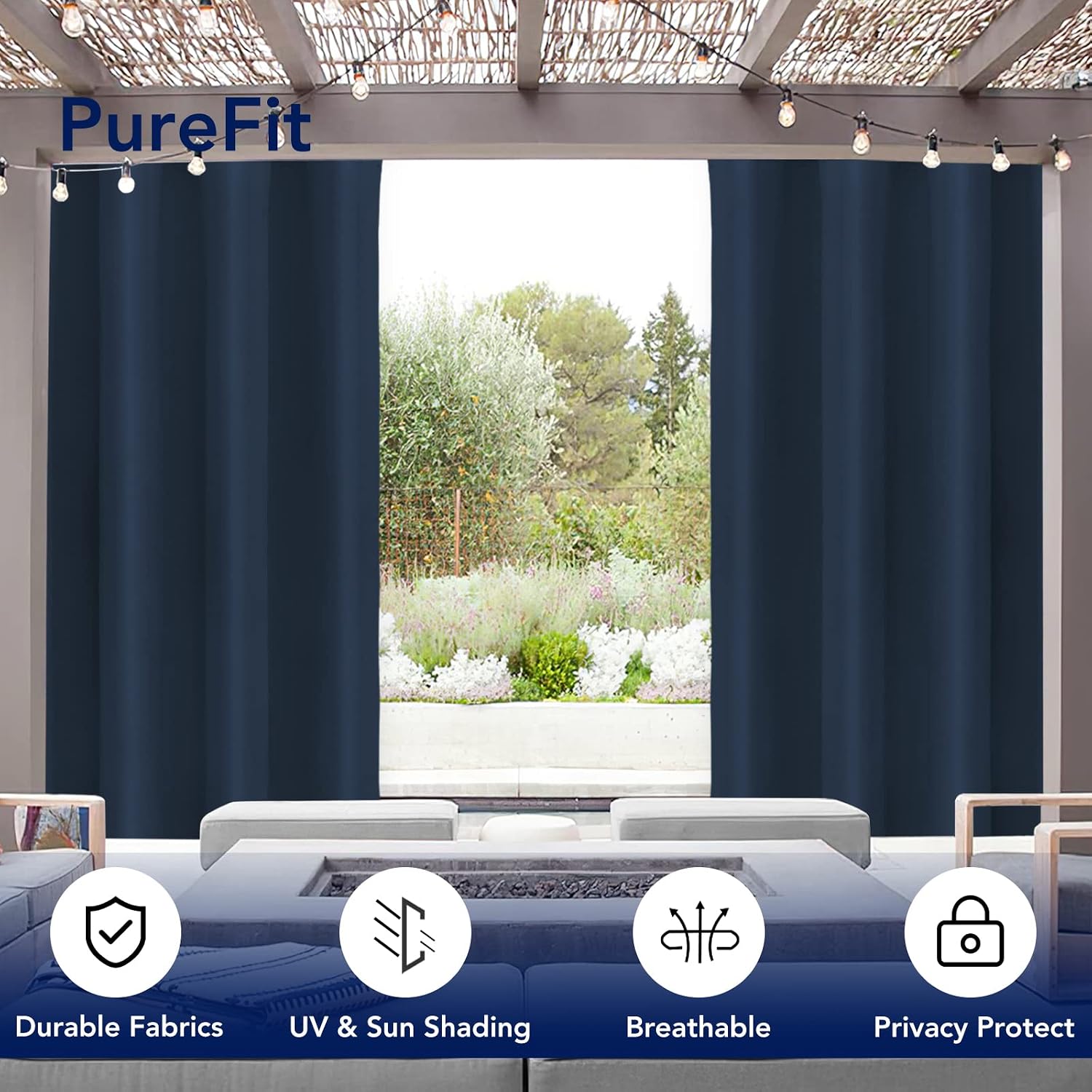 PureFit Outdoor Curtains for Patio Waterproof Weatherproof Outside Curtains