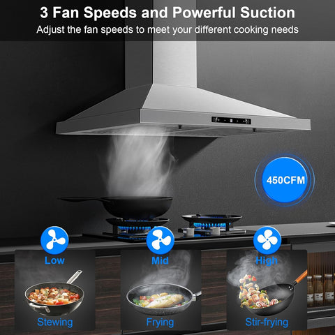 Wall Mount Range Hood 30 inch, Ducted/Ductless Range Hood