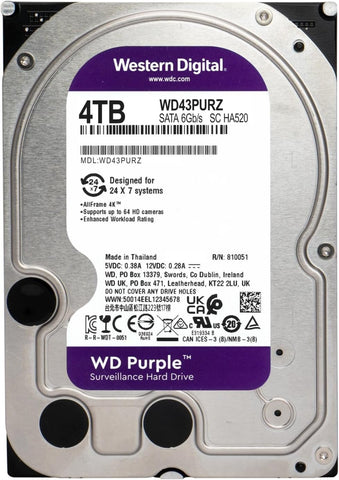 Western Digital 4TB WD Purple Surveillance Internal Hard Drive HDD - SATA 6 Gb/s, 256 MB Cache, 3.5" - WD43PURZ