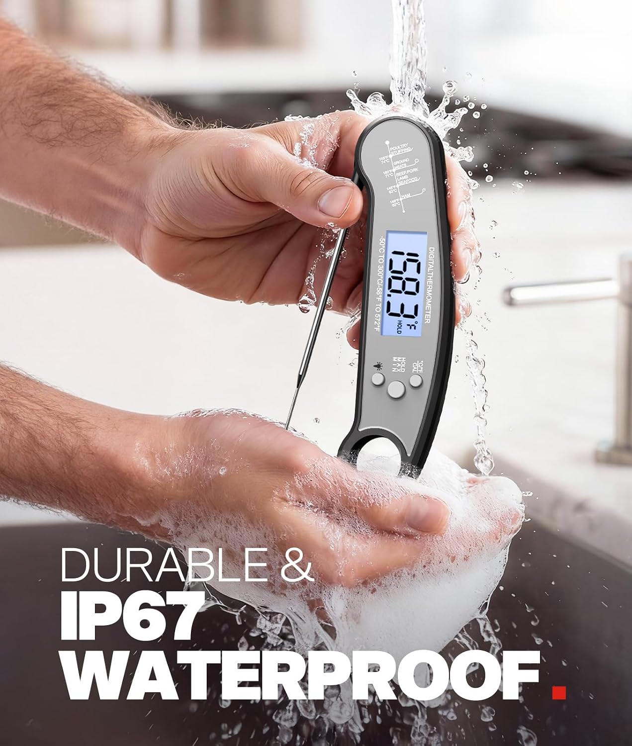 Meat Thermometer Digital, Food Thermometer for Cooking, Black & Grey