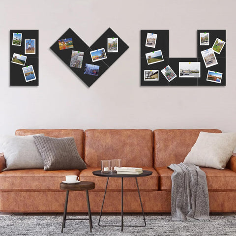 CAMXTOOL Large Cork Board Wall, 47"x35" 12 Pack Bulletin Boards Felt Wall Tiles with Self-Adhesive, Black Vision Board Alternative Pin Board with Push Pins for Office Home Decro