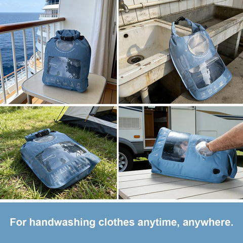 Portable Washing Bag Hand Wash Bag Travel Manual Washer RV Laundry Solution
