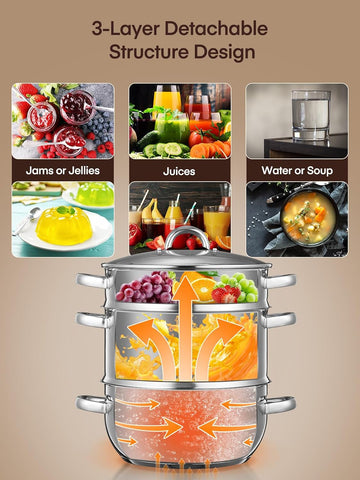 FOHERE 11Qt Steam Juicer Extractor Stainless Steel, Juice Steamer Pot for Fruit & Vegetables with Glass Lid, Hose, Clamp, Loop Handles, Ideal for Making Fresh Juice, Jelly, and Sauces