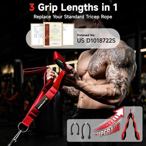 MANUEKLEAR 24-Inch 3-Grip Tricep Rope Cable Attachment for Gym Greater ROM