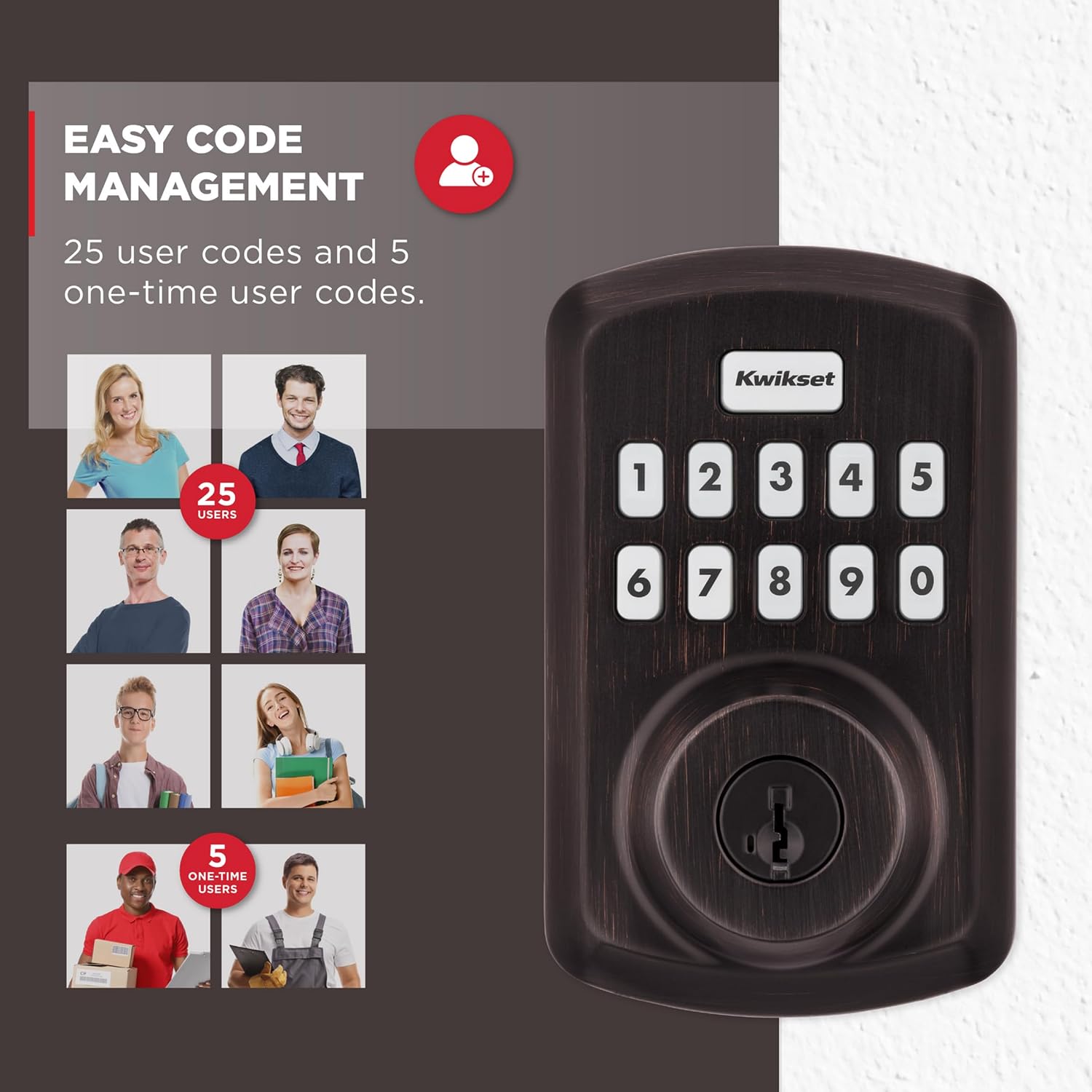 Kwikset Powerbolt 250 10-Button Keypad Venetian Bronze Transitional Electronic Deadbolt Door Lock, Featuring Convenient Keyless Entry, Customizable User Codes and Auto-Locking
