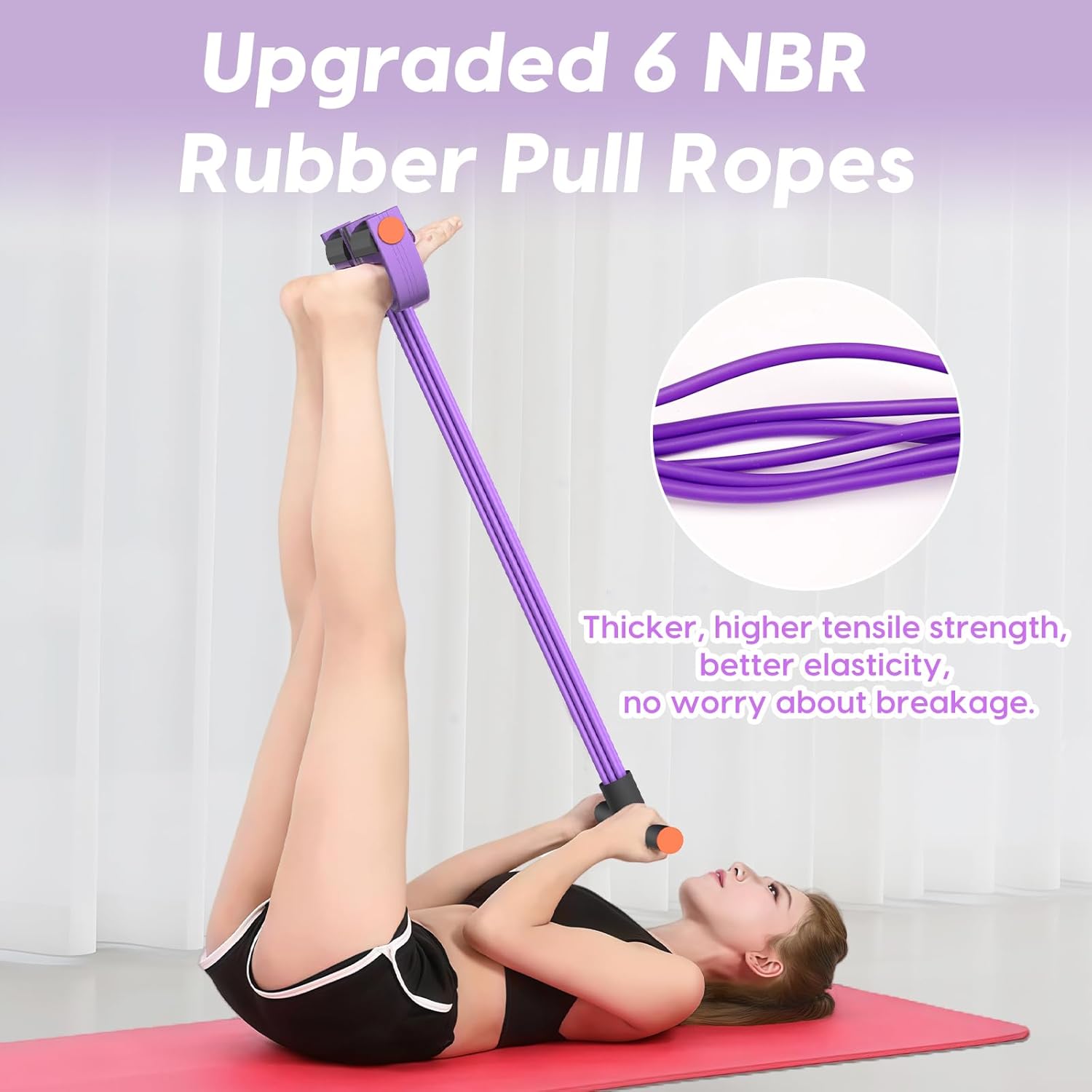 Pedal Resistance Band with Handles, 6-Tubes Natural Rubber Exercise Band